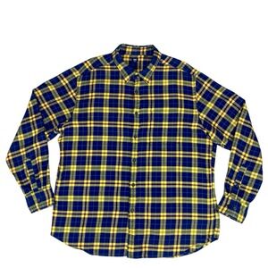 Uniqlo Flannel Shirt‎ Mens Sz XXL Yellow Navy Blue Plaid Classic Button Up Shirt
